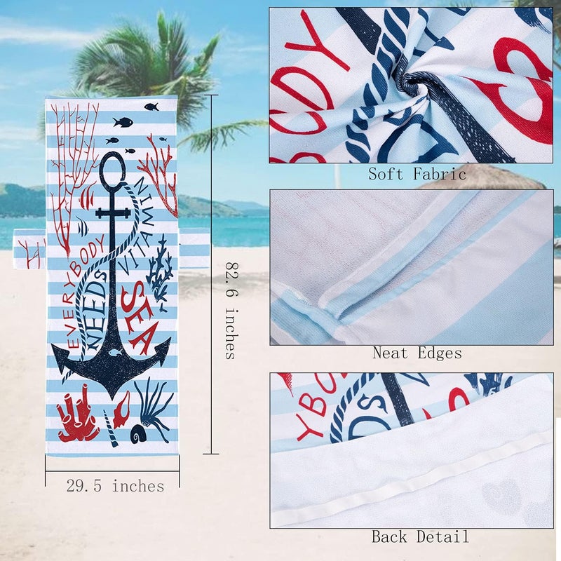 Treeswift Everybody Needs Vitamin Sea Anchor Beach Chair Cover with Side Pockets Thick and Quick Dry Chaise Lounge Chair Towel Cover for Sun Lounger Pool Sunbathing Garden Beach Hotel, No Sliding - Image 3